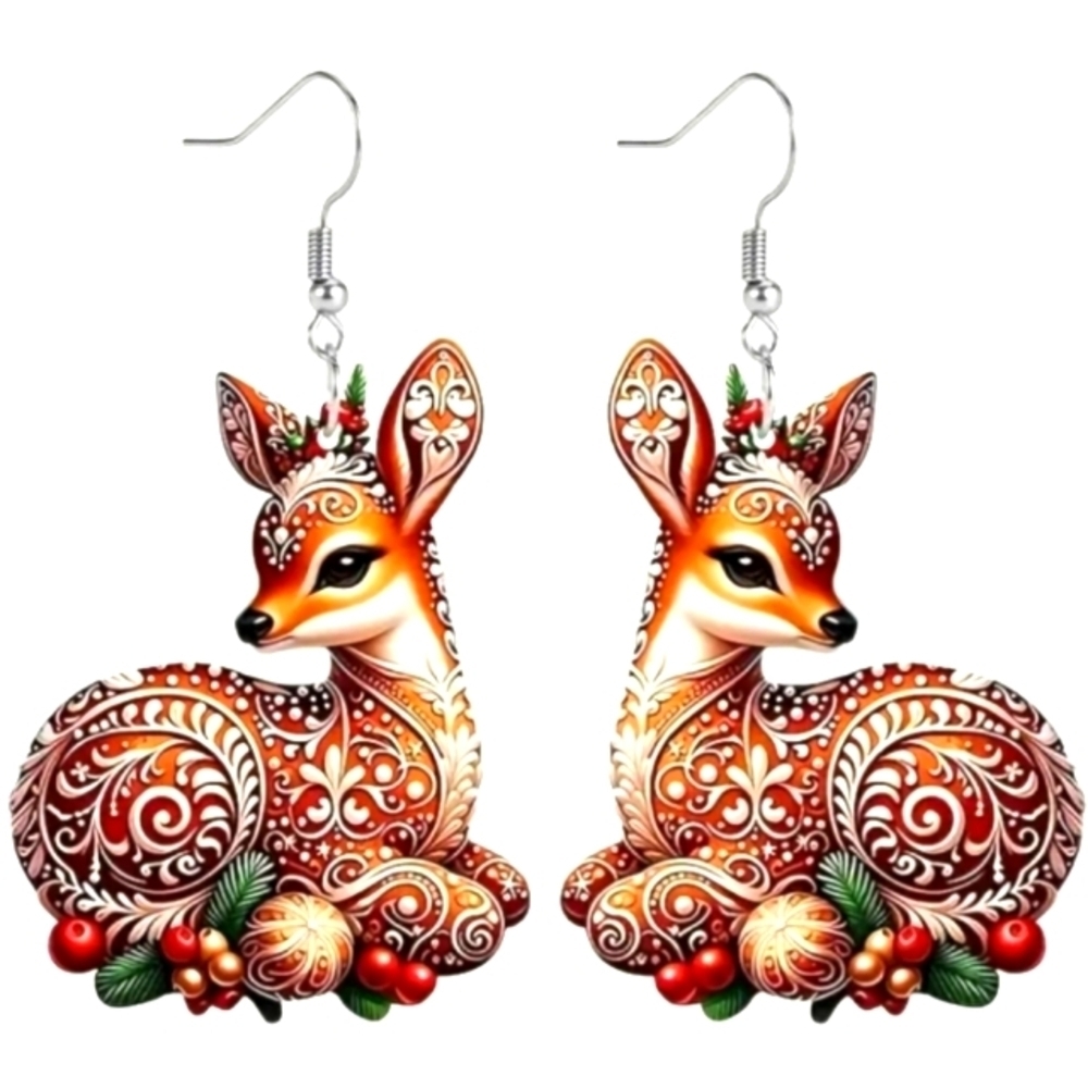 Holiday Deer Hand Crafted Dangle Earrings